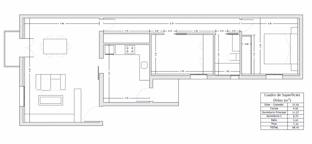 Plano de distribución interior para reforma de vivienda antigua en albacete