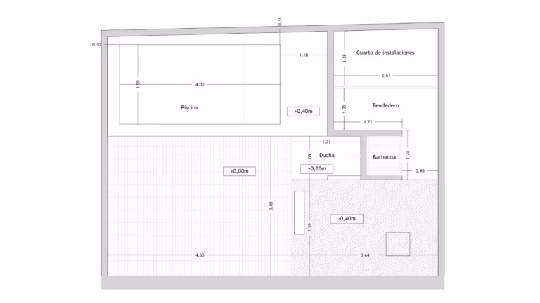 Plano técnico acotado vivienda con piscina albacete