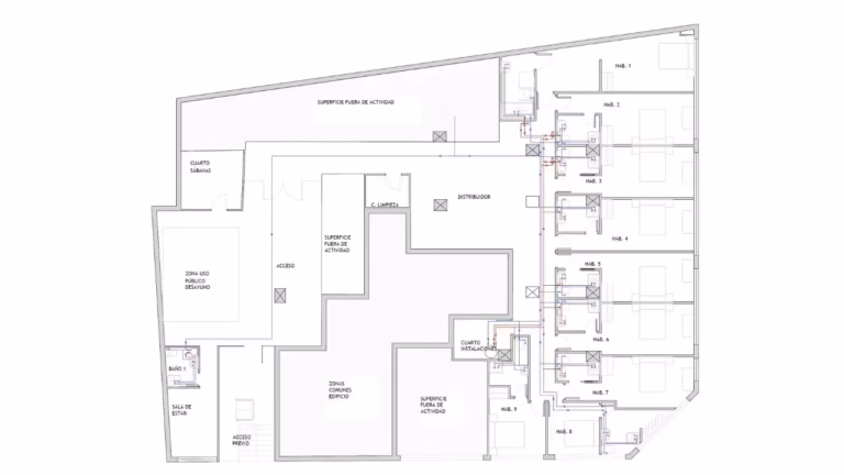 Plano técnico con fontanería hotel
